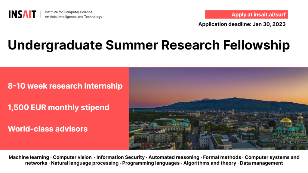 2023 INSAIT Undergraduate Summer Research Fellowship For Students ...